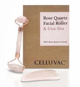 Rose Quartz Roller and Gua Sha Set- 100% Rose Quartz Crystal