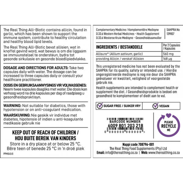 Real Thing ALLI-BIOTIC 60 VEGI CAPS